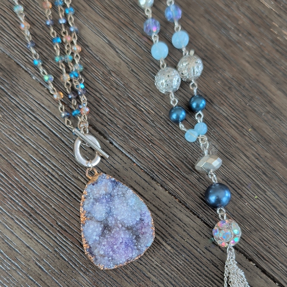 Druzy Quartz Necklace Duo
